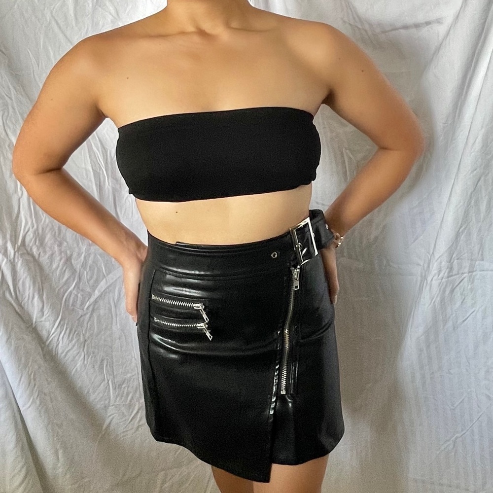 Black PU Leather Mini Skirt